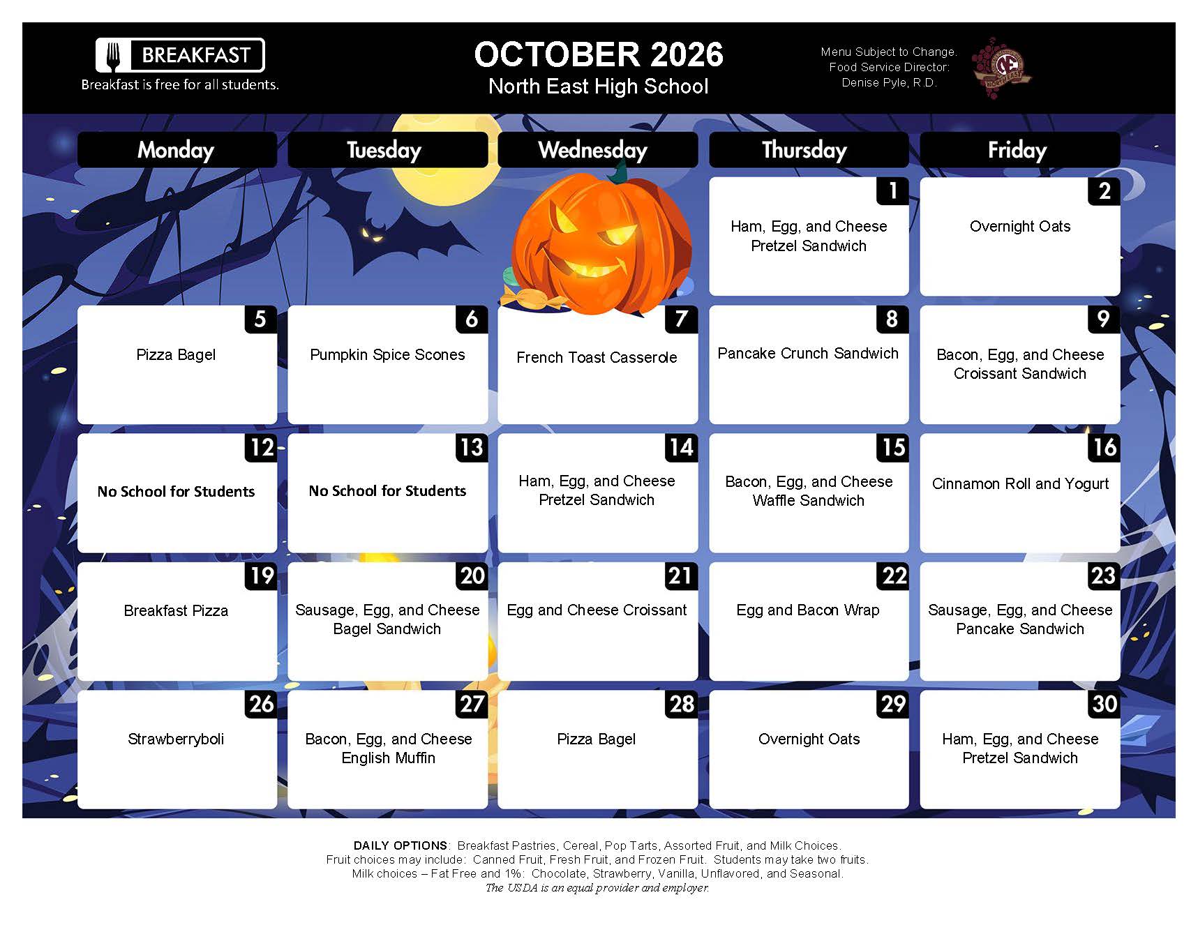 NEHS October Breakfast Menu